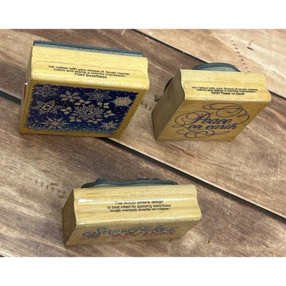 1995 STAMPENDOUS! LOT OF 3 SNOWFLAKE / PEACE THEMED WOOD MOUNTED RUBBER STAMPS - Picture 4 of 5